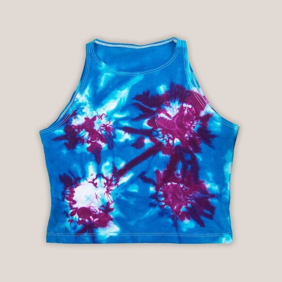 NWT Eve Tie Dye Crop Top Blue Pink Cotton Yoga Cropped Shirt - Picture 2 of 3